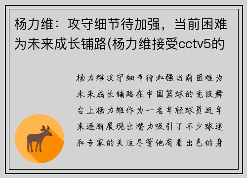 杨力维：攻守细节待加强，当前困难为未来成长铺路(杨力维接受cctv5的采访)