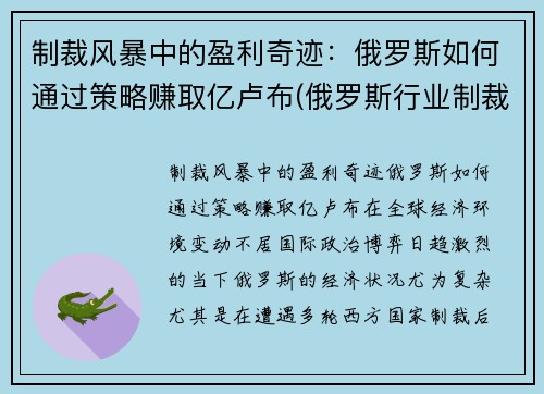 制裁风暴中的盈利奇迹：俄罗斯如何通过策略赚取亿卢布(俄罗斯行业制裁名单)